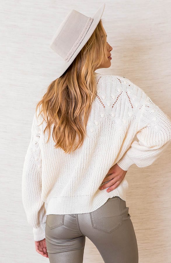 Gehaakte Trui Met Pompons Kaelynn Ecru – shoparchief — foto 3