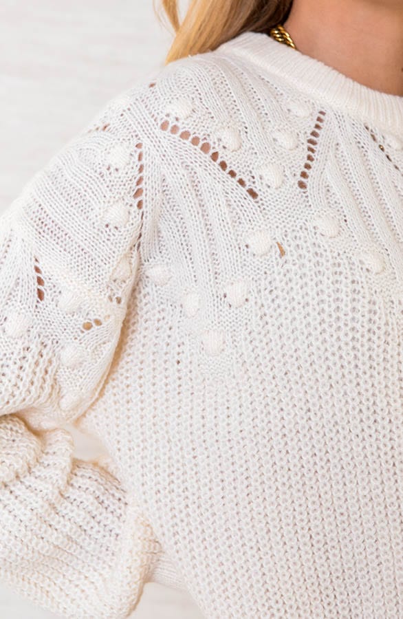 Gehaakte Trui Met Pompons Kaelynn Ecru – shoparchief — foto 4