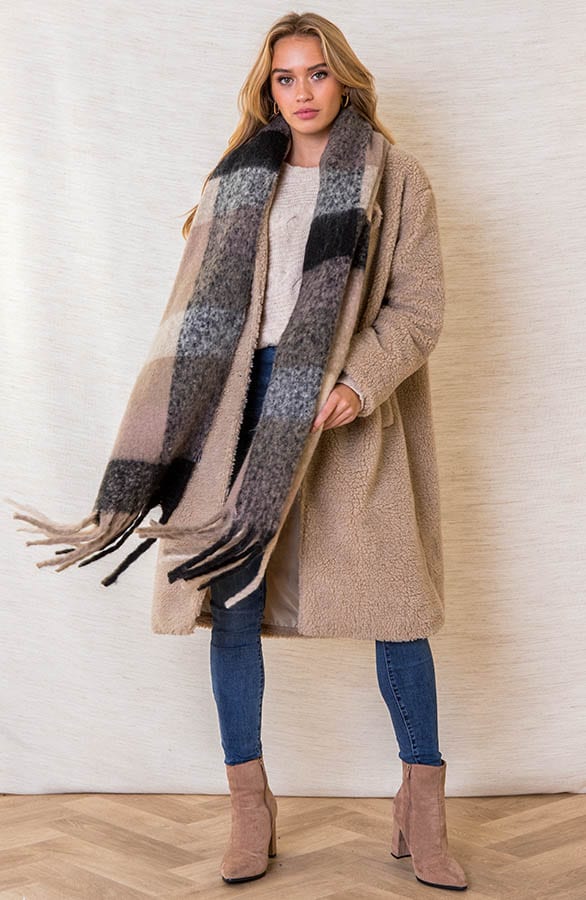 Geruite Sjaal Esmae Taupe – shoparchief