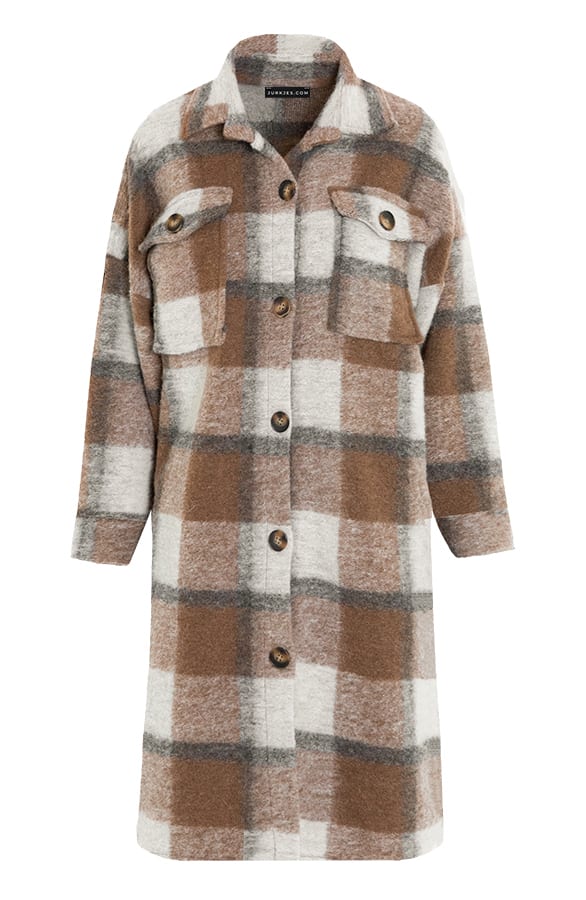 Geruite Woven Jas Rosie Beige – shoparchief
