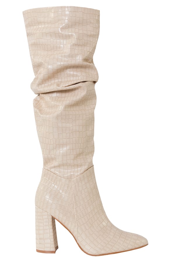 Hoge Geplooide Croco Laarzen Estelle Beige – shoparchief