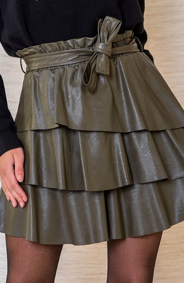 Jolie Leren Ruffle Rok Army – shoparchief