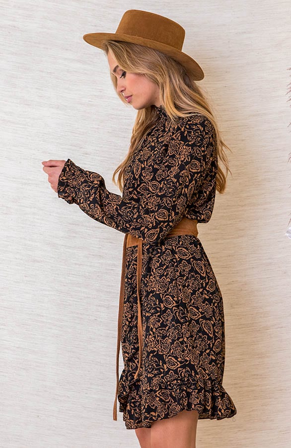 Jurk Met Colkraag Iliana Paisley print Cognac – shoparchief — foto 2
