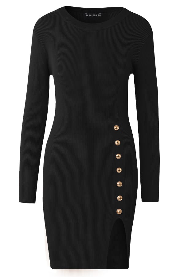 Knopen Jurk Met Split Nicky Zwart – shoparchief — foto 6