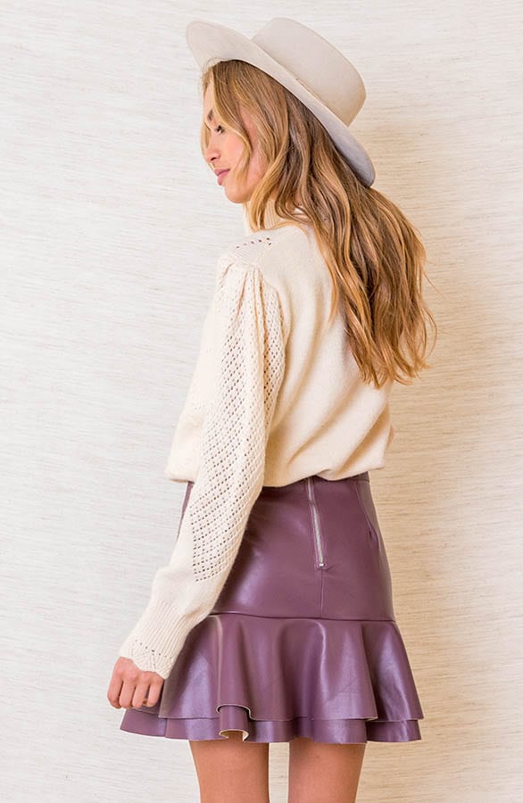 Leren Rok Met Ruches Linsey Aubergine – shoparchief — foto 4
