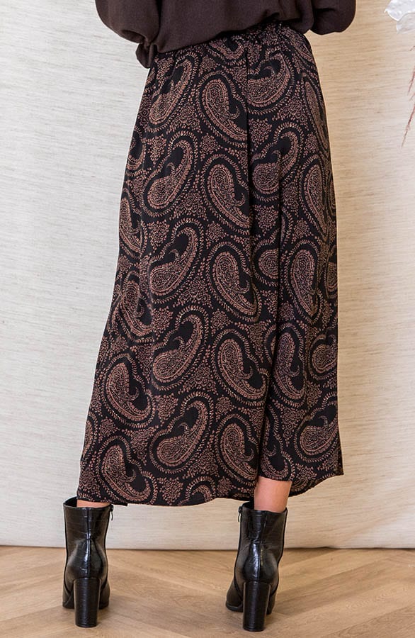 Midi Rok Met Paisley Print Elissa Zwart Bruin – shoparchief — foto 3