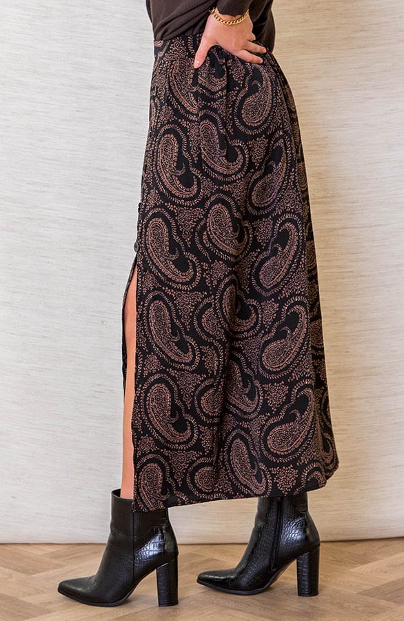 Midi Rok Met Paisley Print Elissa Zwart Bruin – shoparchief — foto 2