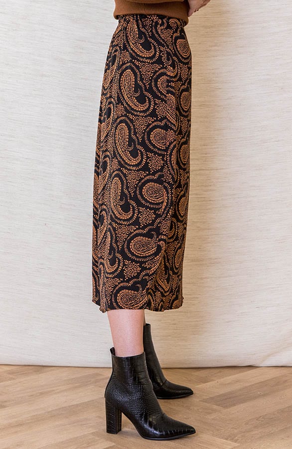Midi Rok Met Paisley Print Elissa Zwart Cognac – shoparchief — foto 2