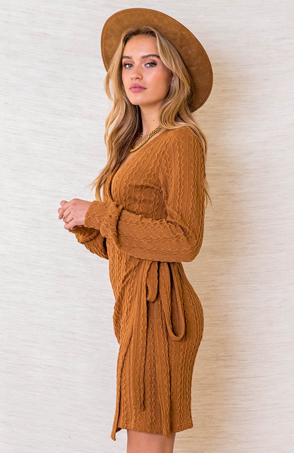 Overslag Strik Jurk Britney Cognac – shoparchief — foto 3
