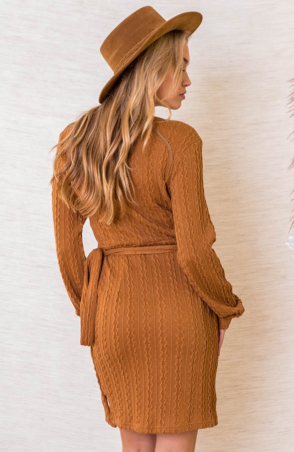 Overslag Strik Jurk Britney Cognac – shoparchief — foto 4