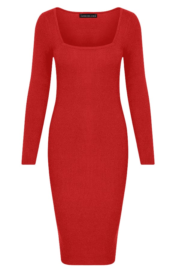 Rib Jurk Vierkante Hals Lia Terracotta – shoparchief — foto 6