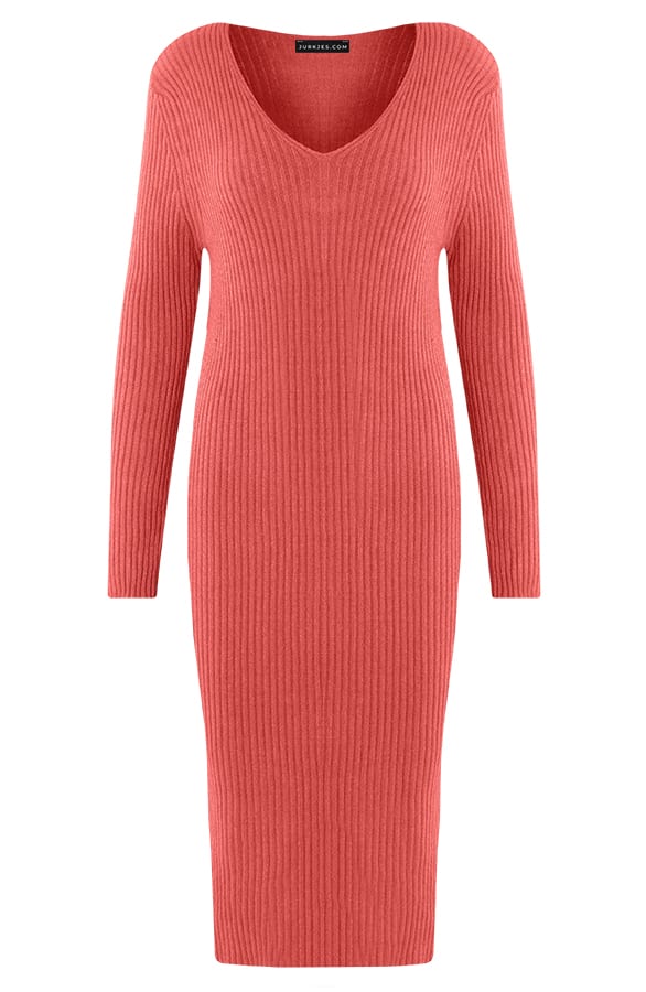 Ribstof Midi V-hals Jurk Dionne Blush Pink – shoparchief — foto 5