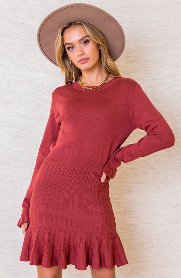 Ruches A-lijn Jurk Audrey Terracotta – shoparchief