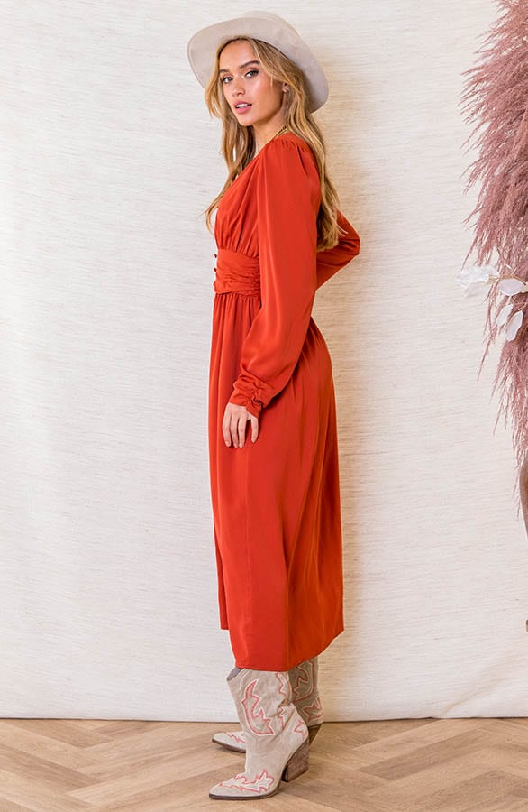 Satijnen Jurk Met Sierknopen Jaida Terracotta – shoparchief — foto 2