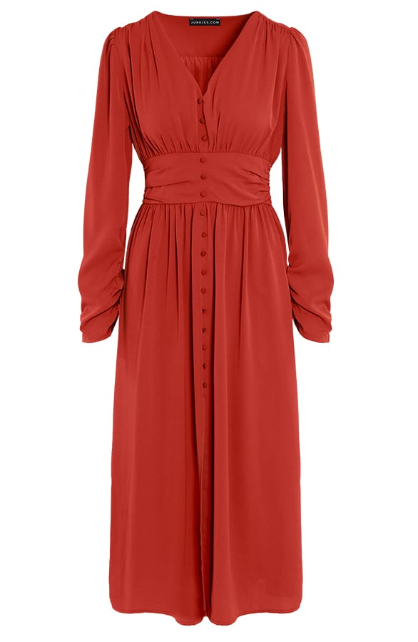 Satijnen Jurk Met Sierknopen Jaida Terracotta – shoparchief — foto 5