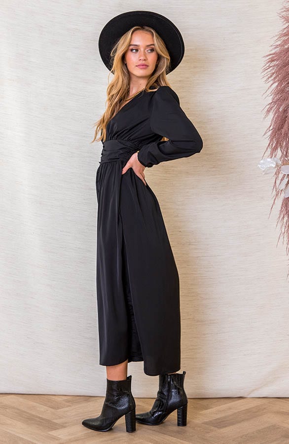 Satijnen Jurk Met Sierknopen Jaida Zwart – shoparchief — foto 2