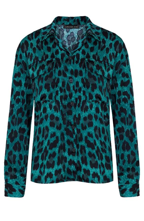 Satijnen Panterprint Blouse Leanore Smaragd – shoparchief — foto 6