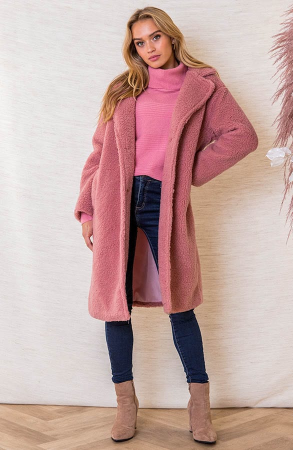 Soft Teddy Jacket Taylor Oud Roze – shoparchief