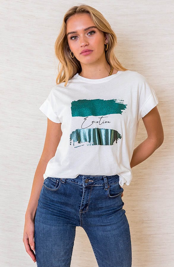 Trend Top Metallic Print Meggy Smaragd – shoparchief