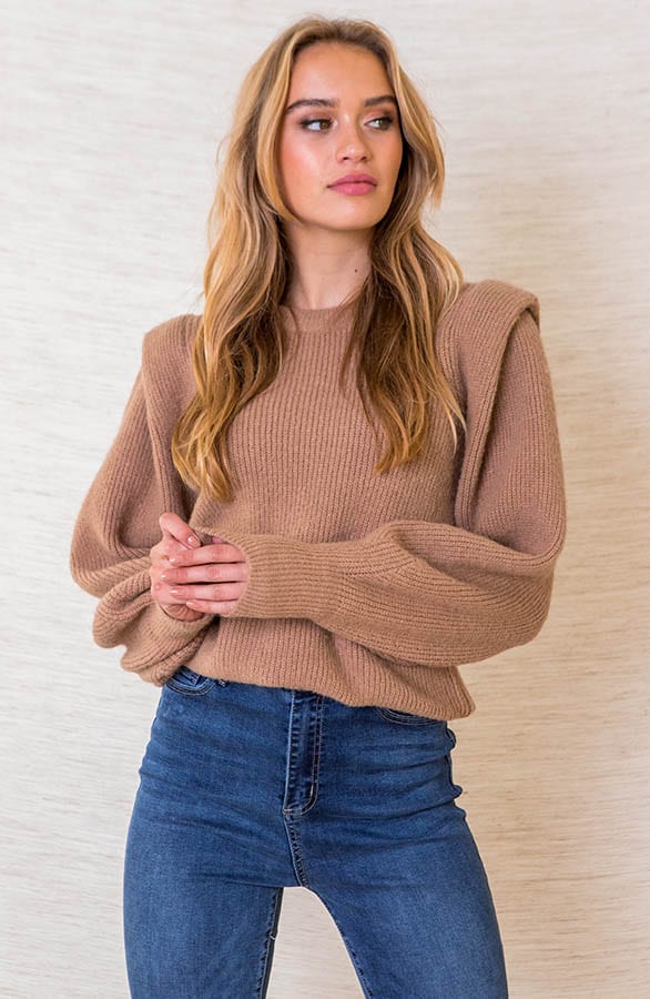 Trendy Shoulder Sweater Annabelle Camel – shoparchief