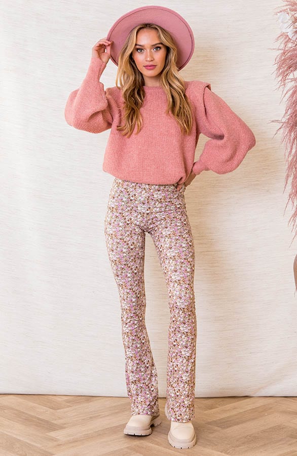 Janine Flared Broek Bloemen Beige – shoparchief — foto 6