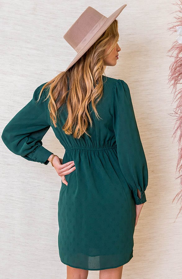 V-hals Knopen Jurk Scarlett Smaragd – shoparchief — foto 4