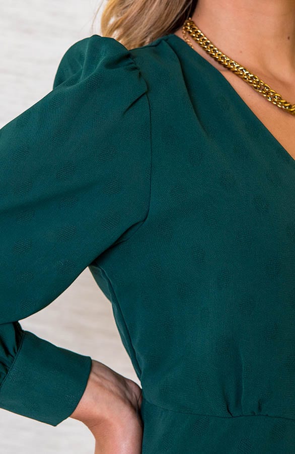 V-hals Knopen Jurk Scarlett Smaragd – shoparchief — foto 5