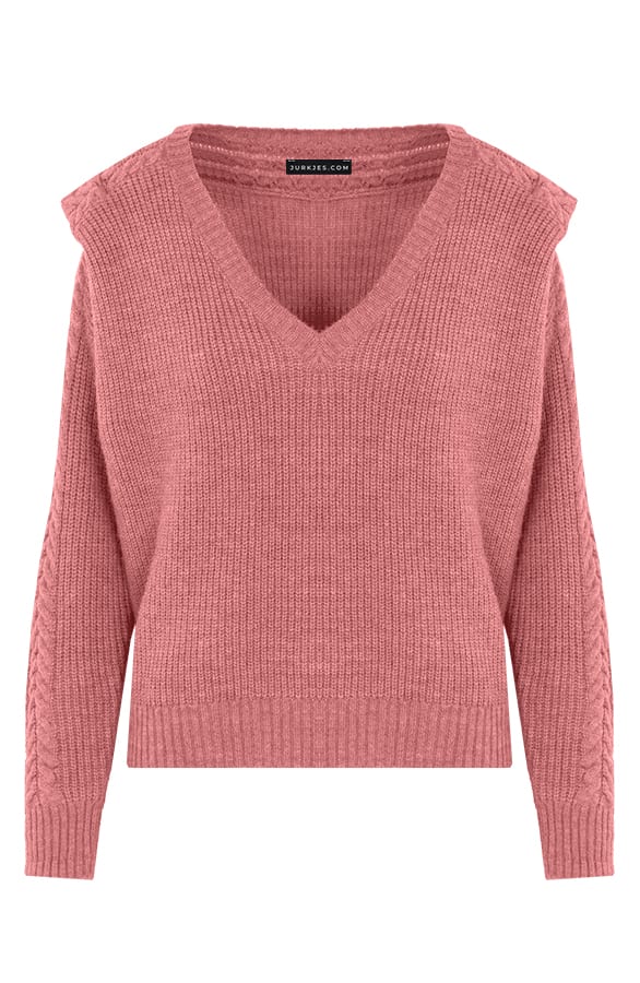 V-hals Trui Met Kabelpatroon Caitlyn Dust Pink – shoparchief