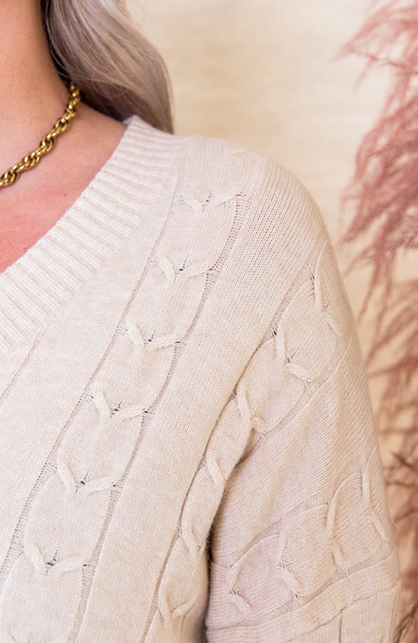 Zachtgebreide Kabelpatroon Trui Janice Beige – shoparchief — foto 4
