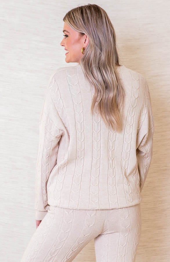 Zachtgebreide Kabelpatroon Broek Janice Beige – shoparchief — foto 4