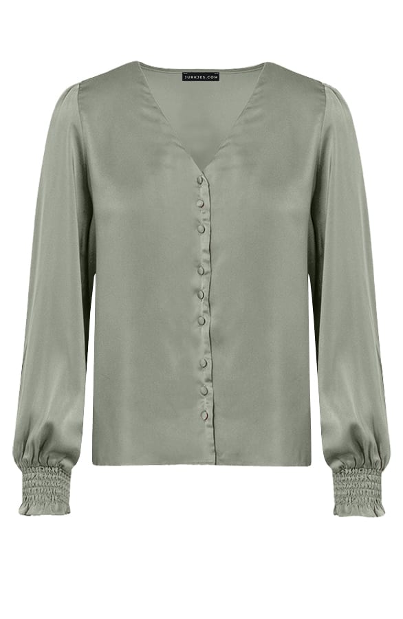 Zijden Blouse Met knopen Myla Army – shoparchief — foto 6