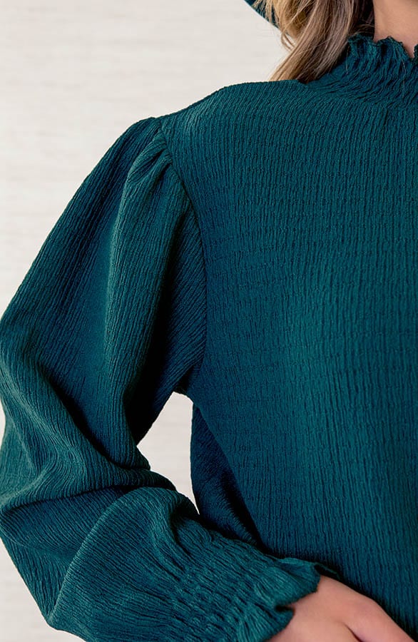 Col Blouse Dames Philley Smaragd – shoparchief — foto 4