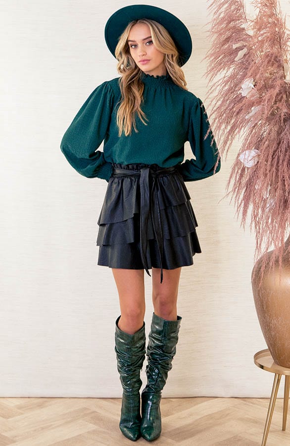Col Blouse Dames Philley Smaragd – shoparchief — foto 5
