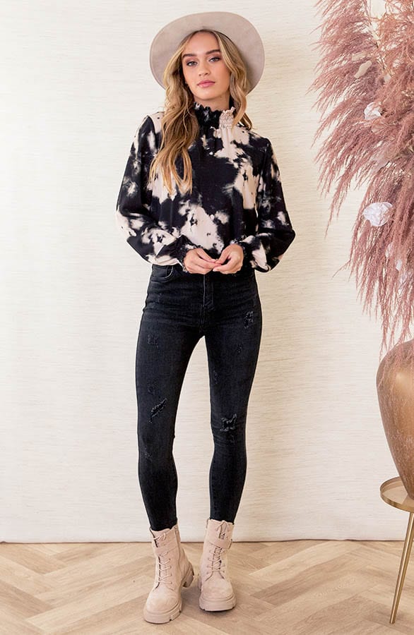 Col Blouse Met Tie Dye Print Philley Zwart – shoparchief — foto 5