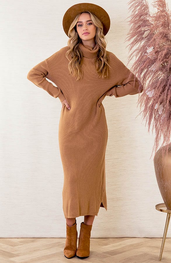 Gebreide Jurk Met Col Floor Camel – shoparchief — foto 5
