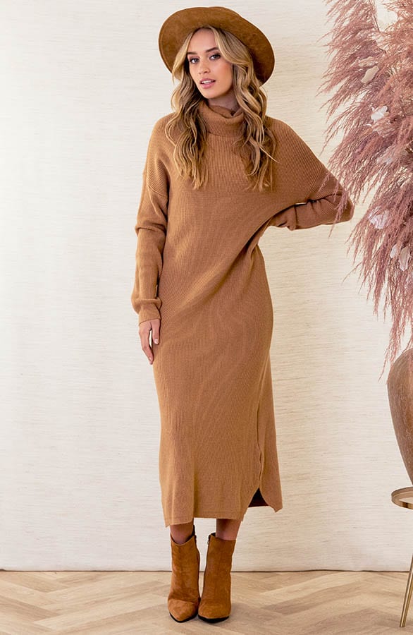 Gebreide Jurk Met Col Floor Camel – shoparchief — foto 2
