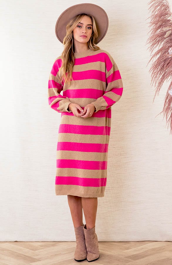Gebreide Jurk Met Strepen Charley Fuchsia – shoparchief — foto 2
