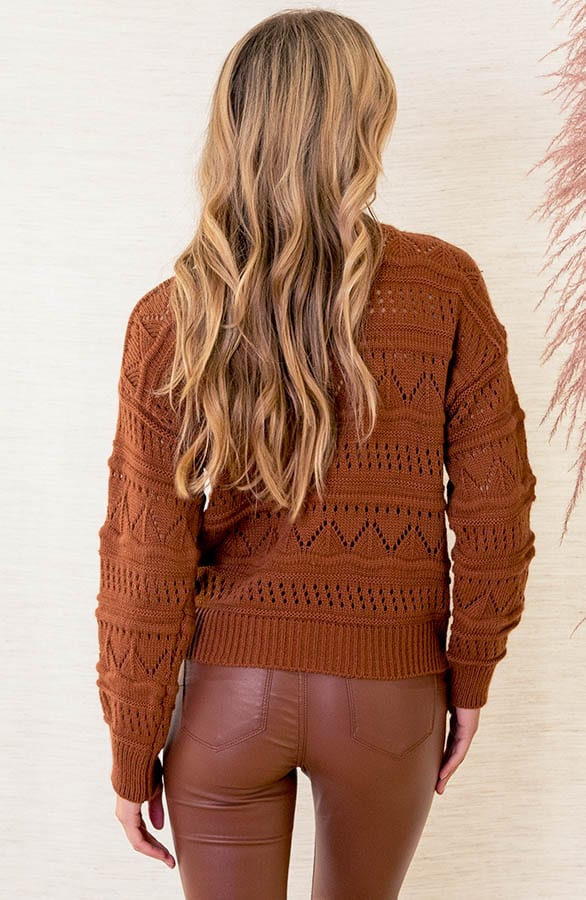 Gehaakte Boho Print Trui Luci Cognac – shoparchief — foto 2
