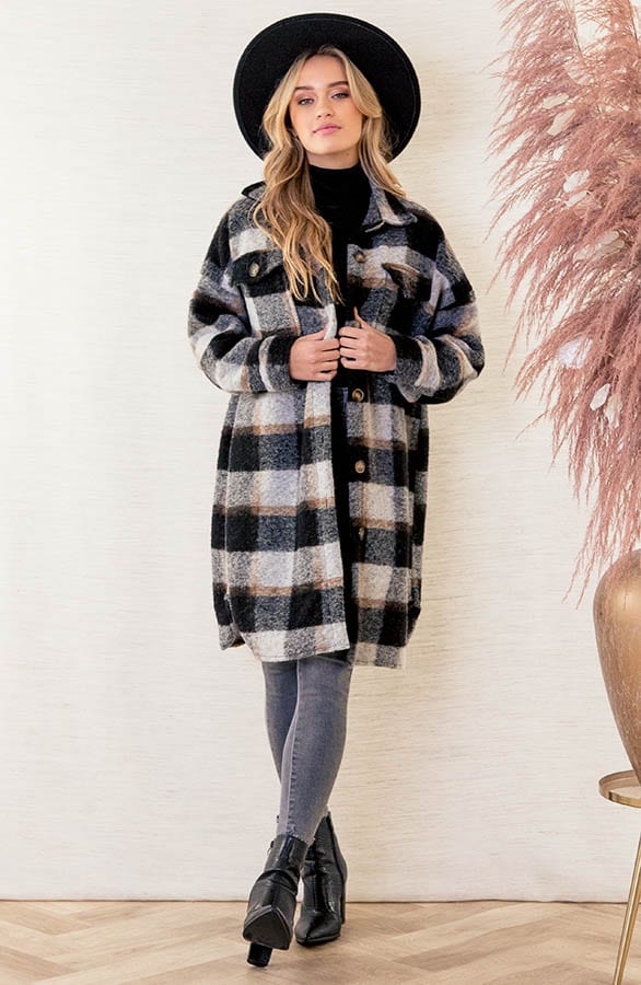 Geruite Woven Jas Rosie Zwart – shoparchief