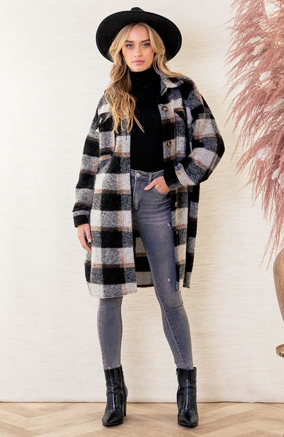 Geruite Woven Jas Rosie Zwart – shoparchief — foto 2