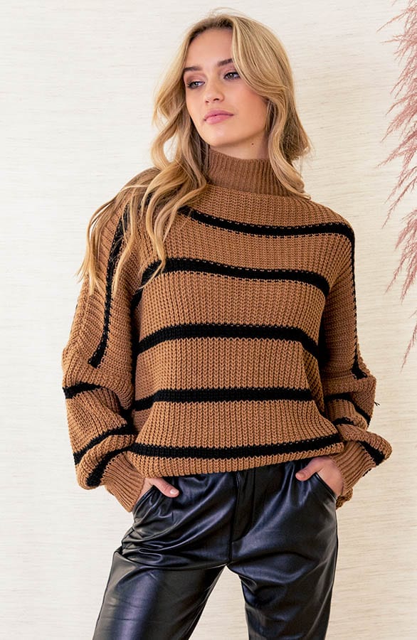 Gestreepte Oversized trui Roxie Camel – shoparchief — foto 2