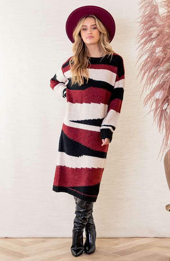 Gestreepte Tuniek Multicolour Alissa Bordeauxrood – shoparchief