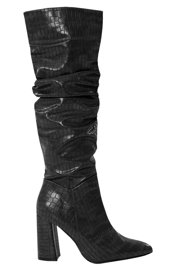 Hoge Geplooide Croco Laarzen Estelle Zwart – shoparchief