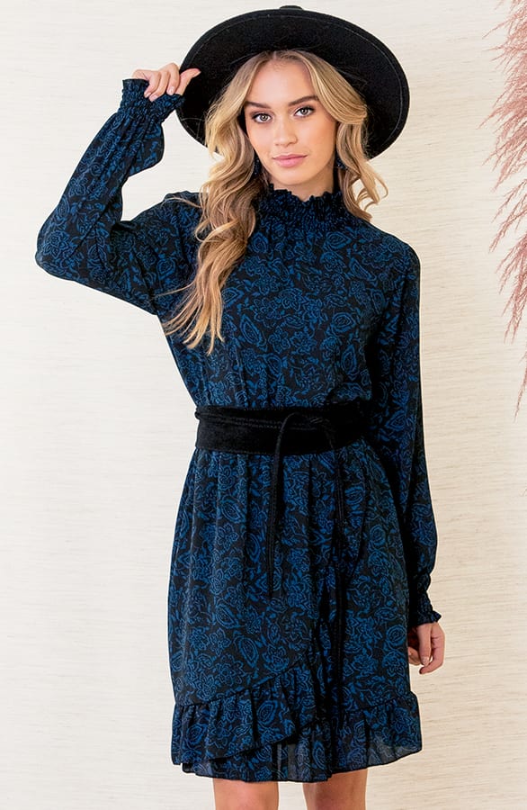 Jurk Met Colkraag Iliana Paisley print Petrol – shoparchief