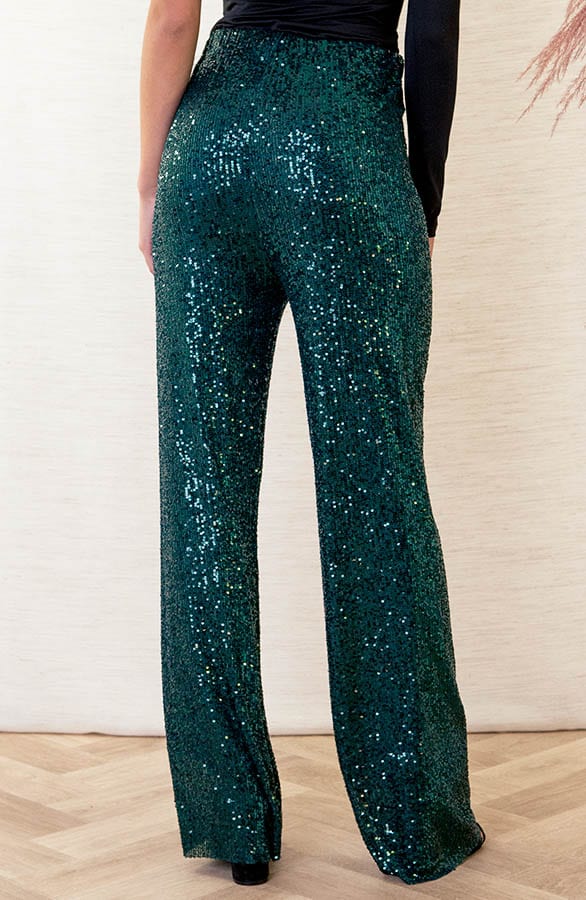 Limited Pailletten Flared Broek Davina Smaragd – shoparchief — foto 3