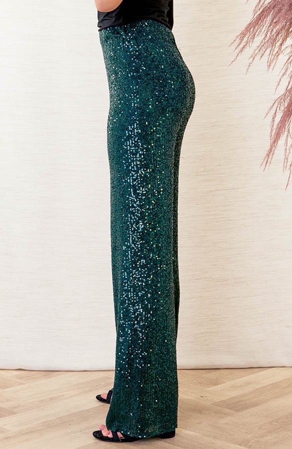 Limited Pailletten Flared Broek Davina Smaragd – shoparchief — foto 2