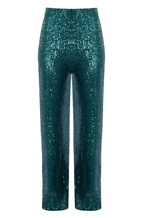 Limited Pailletten Flared Broek Davina Smaragd – shoparchief — foto 4