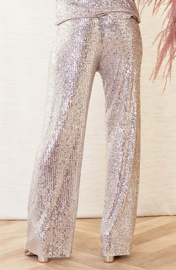 Limited Pailletten Flared Broek Davina Beige – shoparchief — foto 3