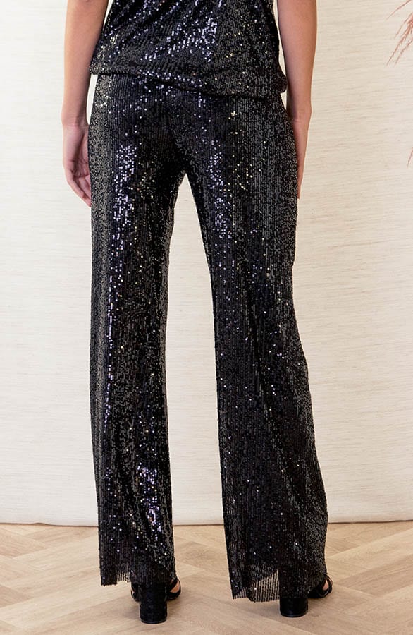 Limited Pailletten Flared Broek Davina Zwart – shoparchief — foto 3