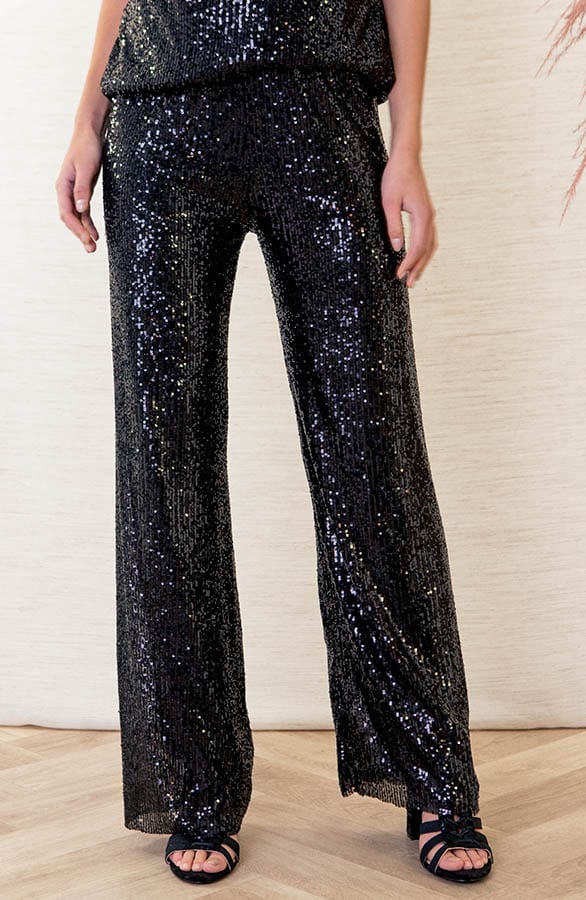 Limited Pailletten Flared Broek Davina Zwart – shoparchief